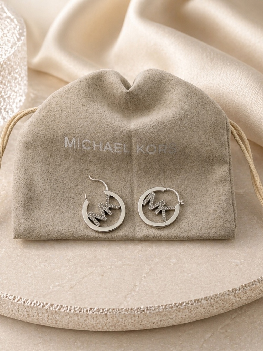Michael Kors Silver-Tone Pave Hoop Earrings - Picture 6 of 6